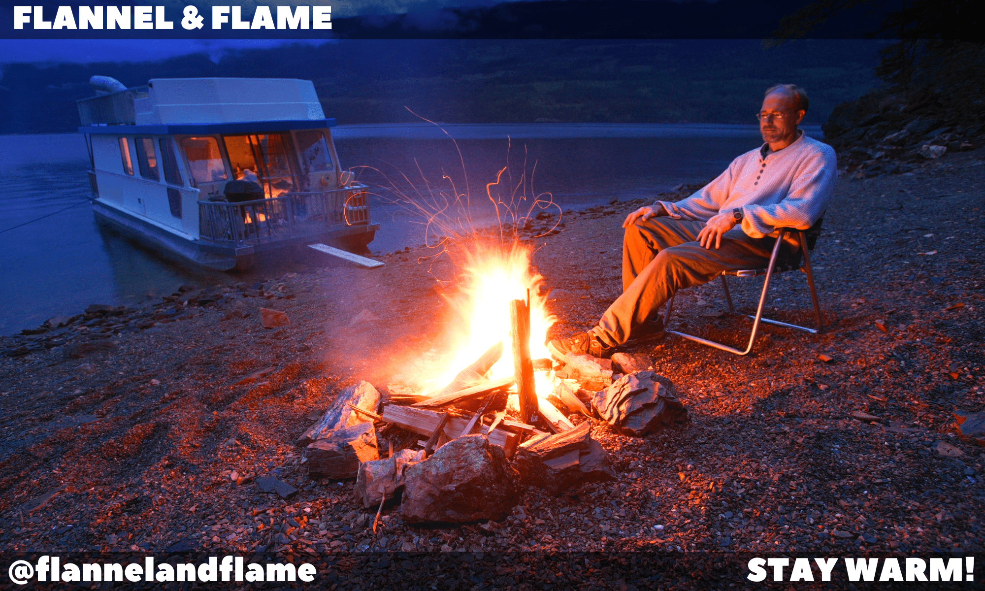 Man contemplating life at a campfire