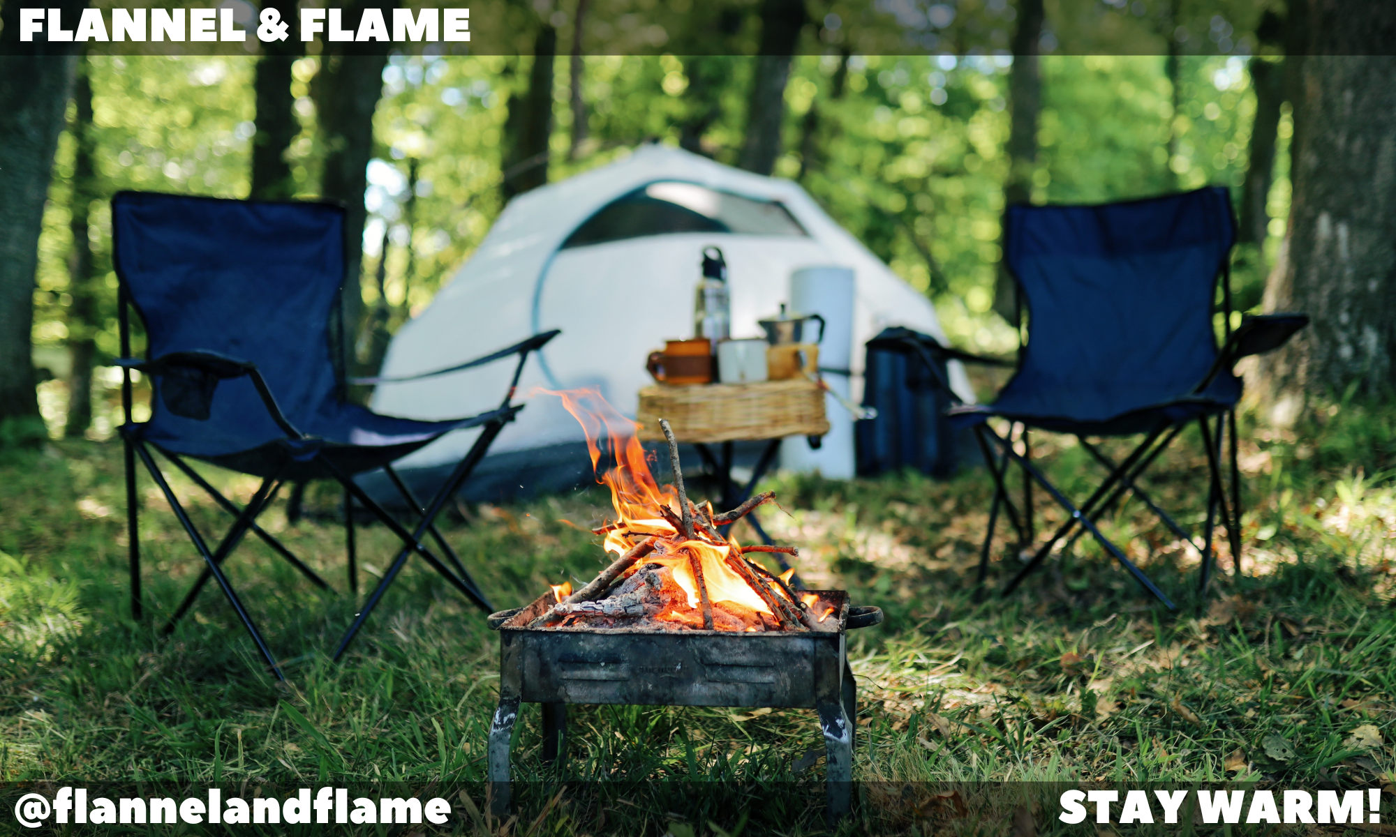 A campfire surrounded by accessories.